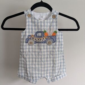 Mud Pie Blue and White Checkered Baby Romper